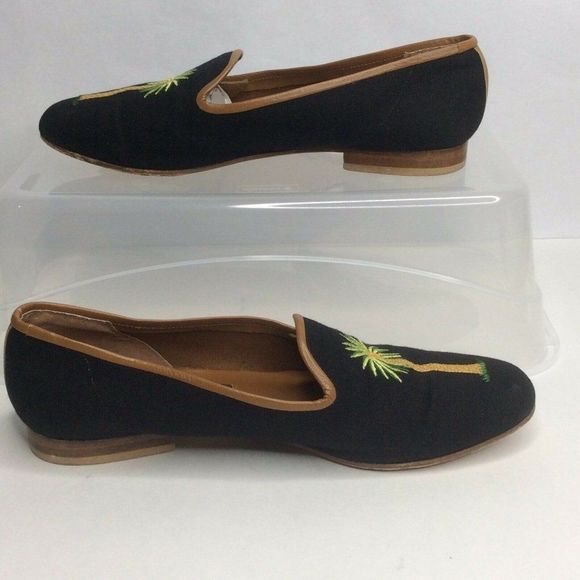 Zalo Smoking Loafer Green Embroidered Palm Trees - Picture 3 of 9
